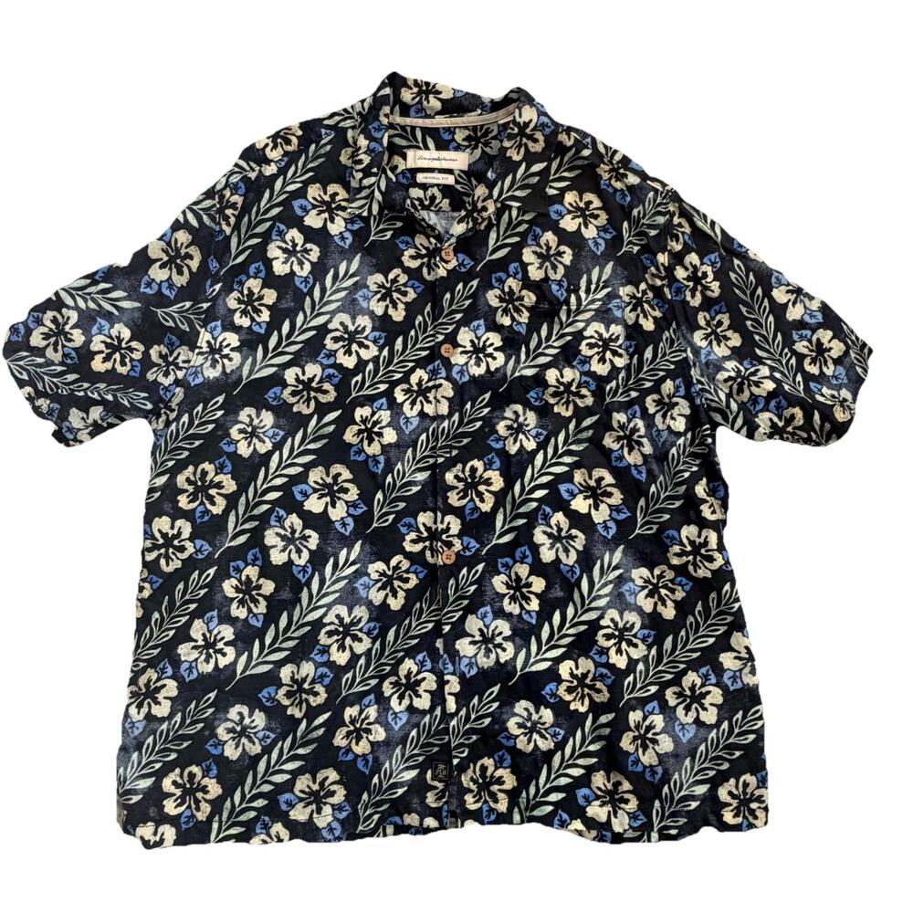 Tommy Bahama Hawaiian Print 100% Silk Mens Button Down Shirt XXL